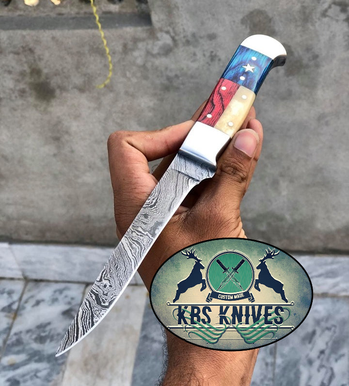 Custom Handmade Damascus Knife with Texas Flag Handle main image 0