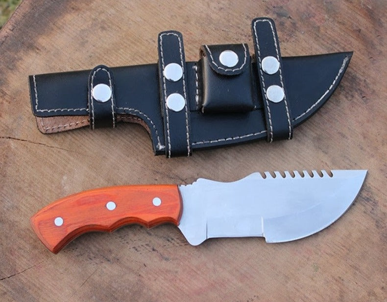 O1 Tool Steel Handmade Tom Brown Best Tracker Knife For Sale with Orange Wood Handle - Overall Length 10 Inches