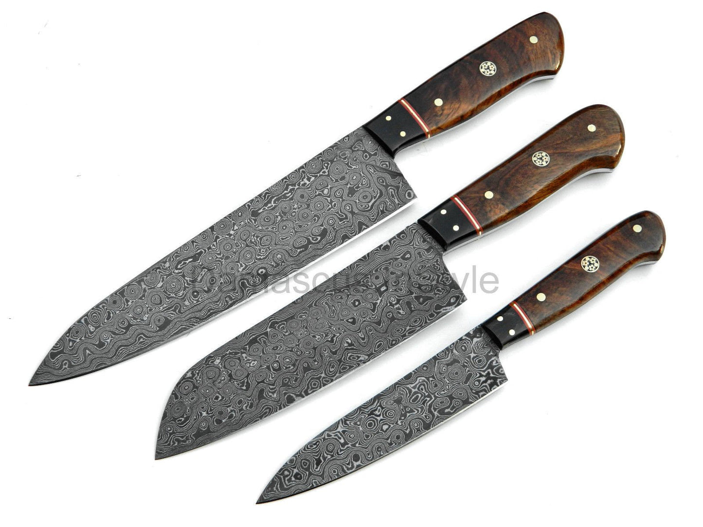 Custom Handmade Raindrop Damascus Steel 3/Pcs Kitchen/Chef knives Set