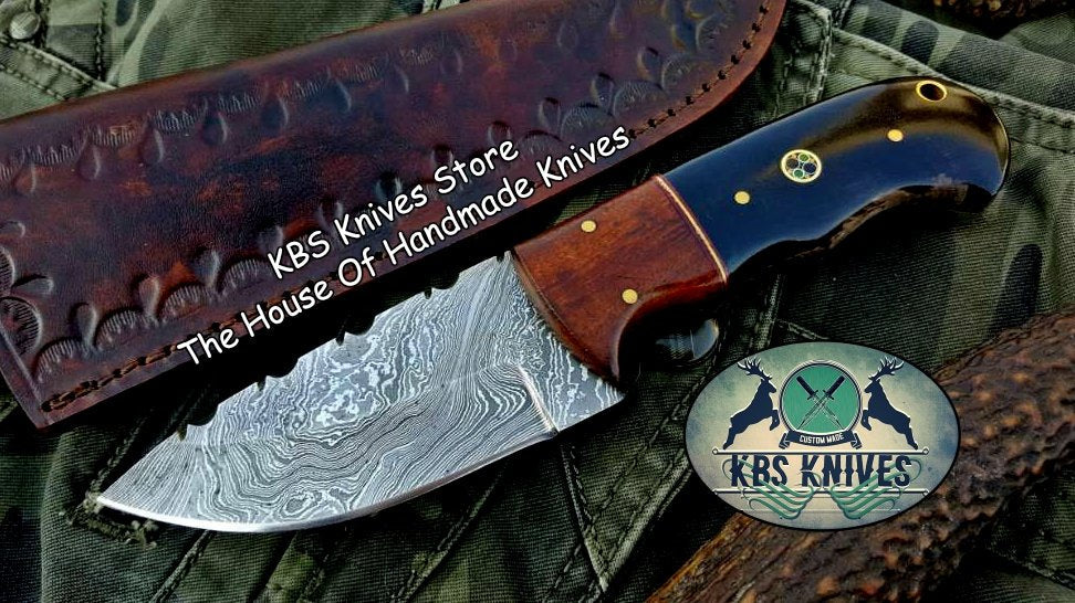 Custom Handmade Damascus Steel Hunting Skinning Knife