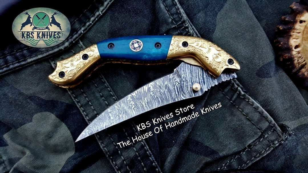 Custom Handmade Damascus Steel Folding Pocket Knife