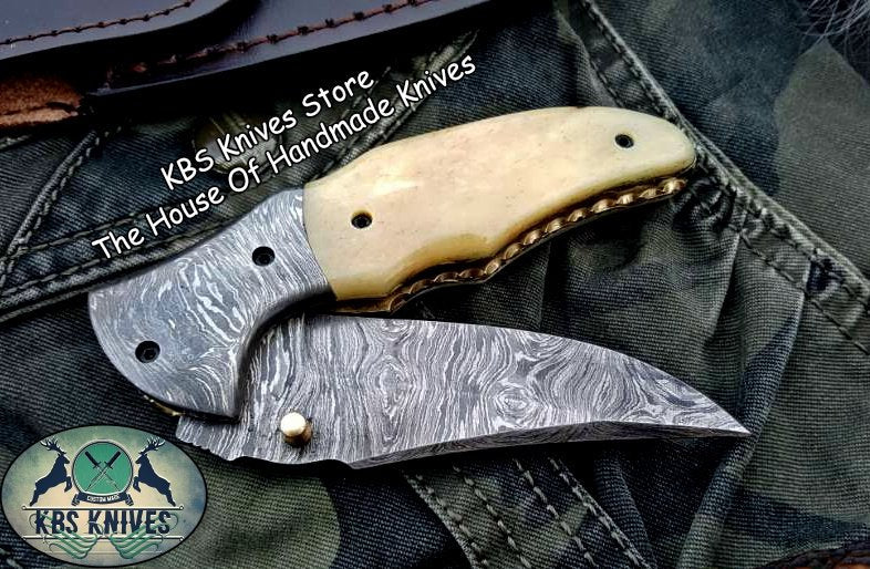 Custom Handmade Damascus Steel Folding Pocket Knife
