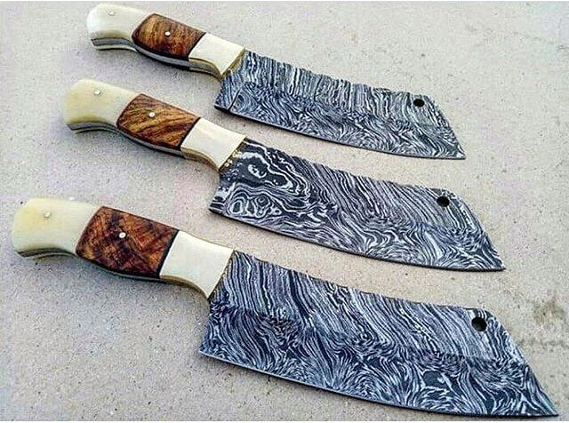 3 Damascus Steel Cleaver Knives