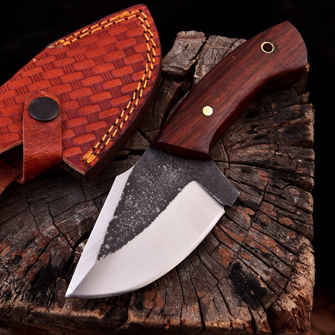 Custom Handmade EDC Skinning Knife with Full Tang Forged 1095 High Carbon Steel Blade and Rosewood Handle - 7 Inches