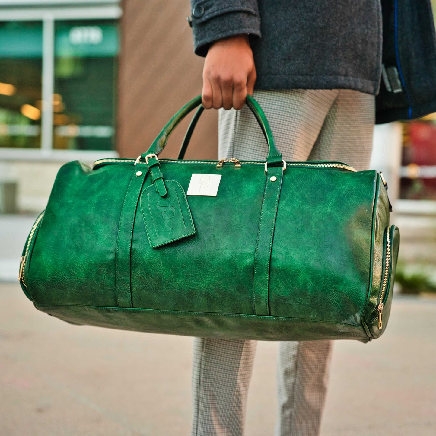 Emerald Green Leather 2 Bag Set (Commuter Backpack and Duffle)