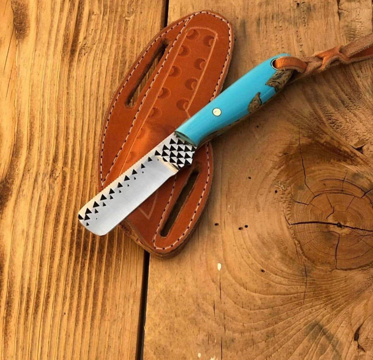 Custom Handmade Cowboy Bull Cutter Knife – Rasp Steel Blade & Resin Handle