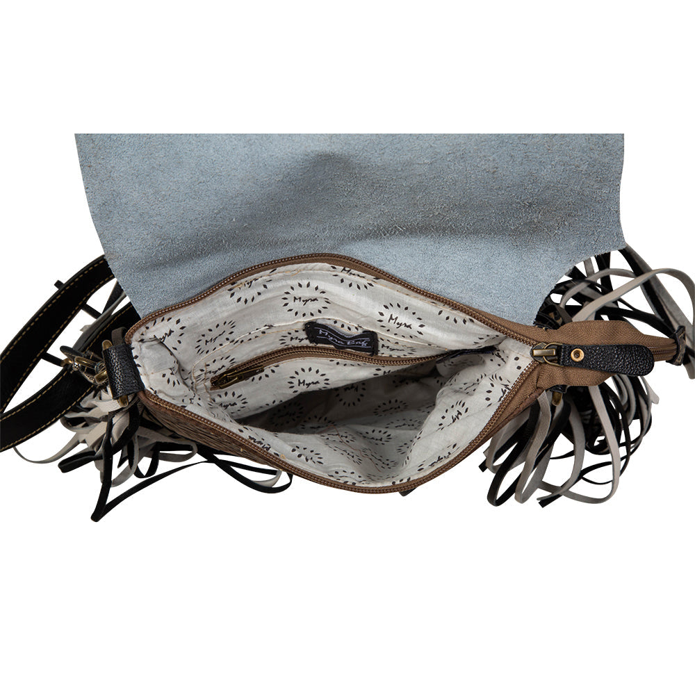 Myra Corral Tempo Leather Concealed Carry Sling - Fringed Hairon Crossbody Bag with Adjustable Strap for Rugged Touch