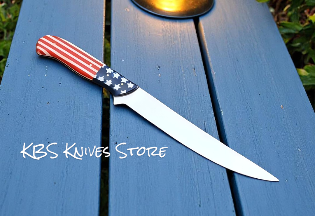 Salmon Fillet Knife with American Flag Epoxy Resin Handle