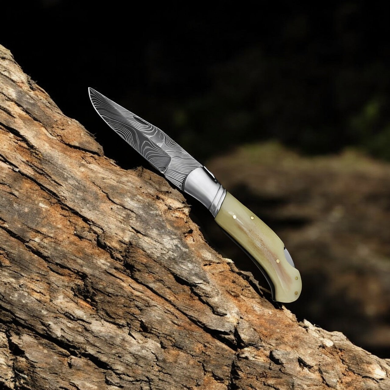 Custom Handmade Cowboy Pocket Knife – 3.75” Damascus Blade, Bone Handle