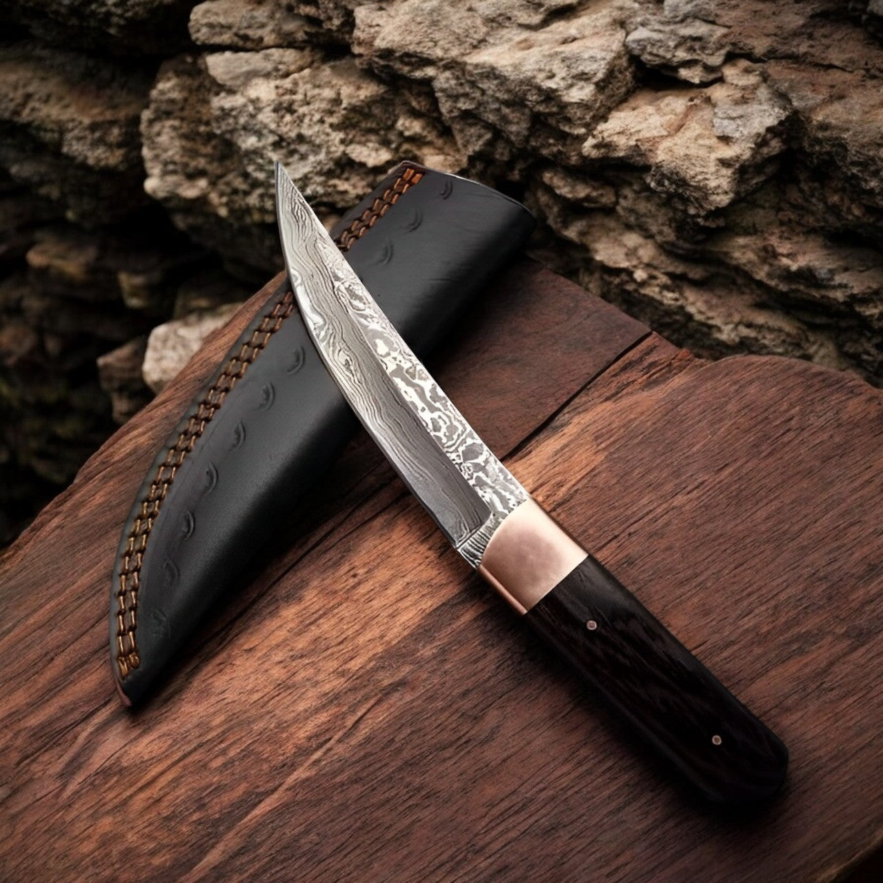 Custom Handmade Knife For Hunting – 10" Damascus Steel, Wenge Wood