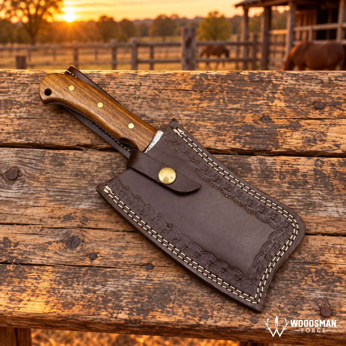 Ashencrest Forgevei Handmade Damascus Cleaver Knife – Walnut Wood Handle Copy Title