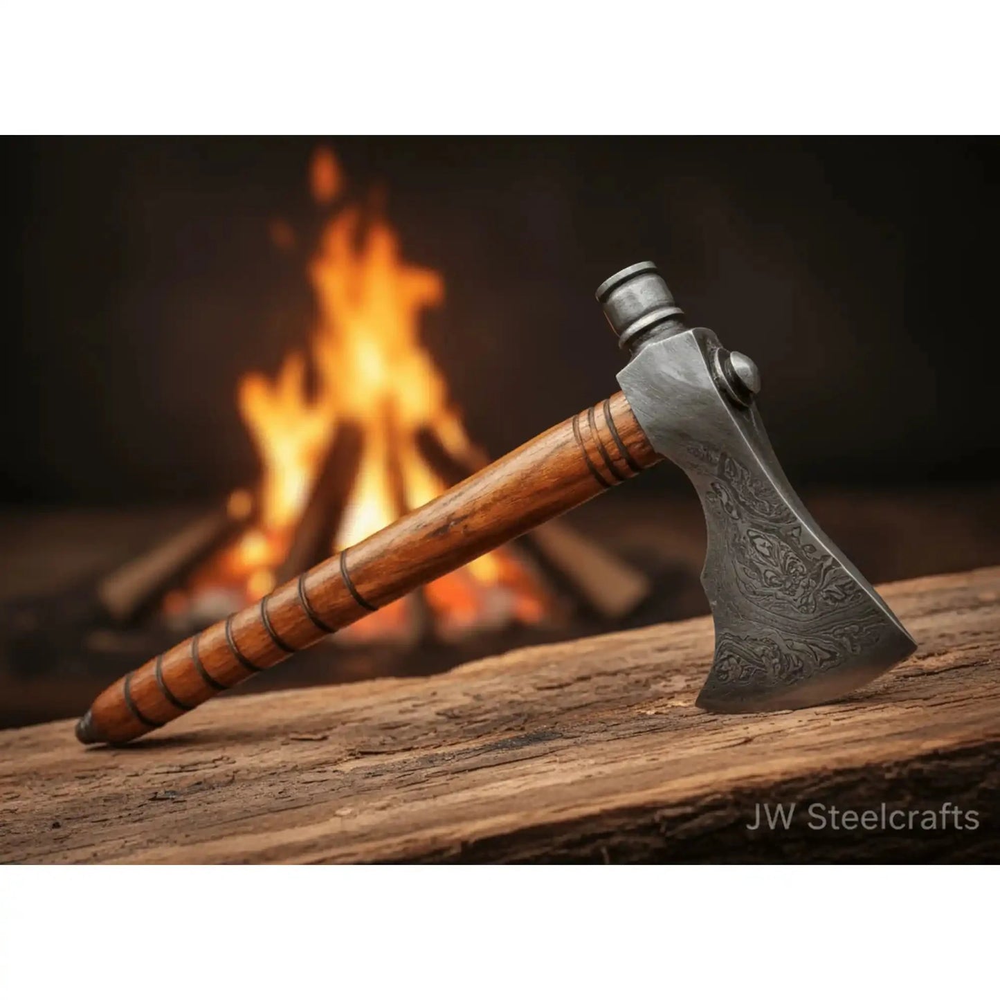 Damascus Wood Handle Smoking Axe 19 Inch