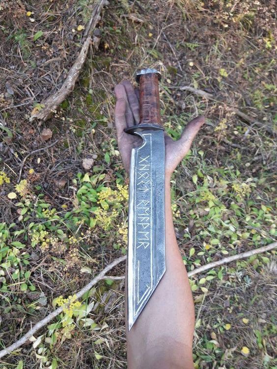 Seax Blade with Engraved High-Carbon Steel & Rosewood Guard