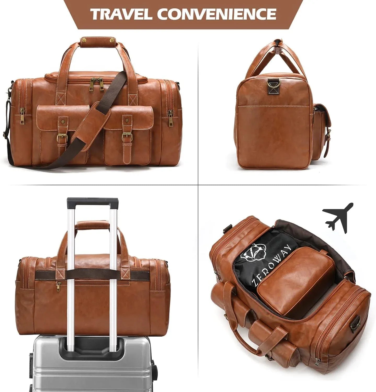 Leather Travel Set – 3-Piece PU Leather Duffel, Toiletry & Laundry Bag