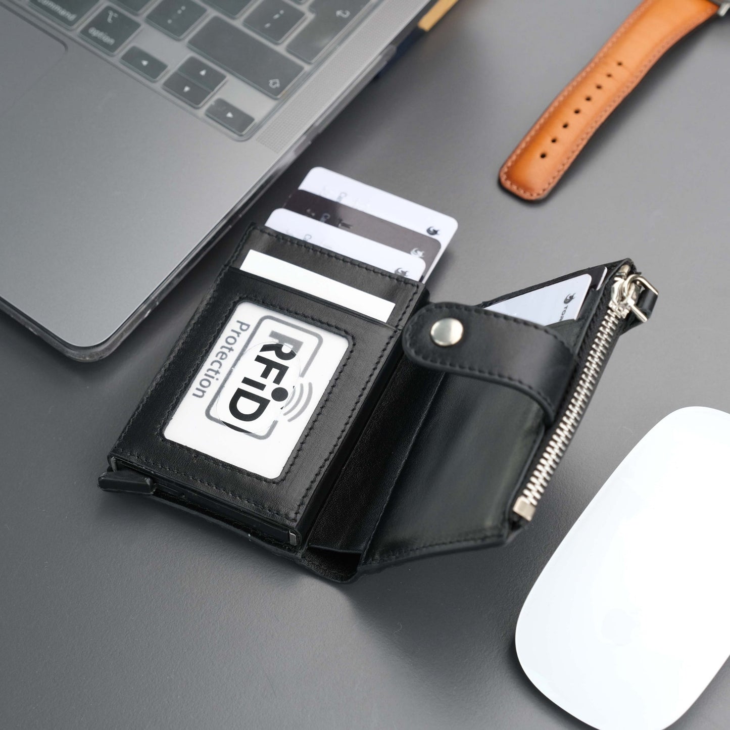 Glenrock Black Leather Pop-up Cardholder Wallet