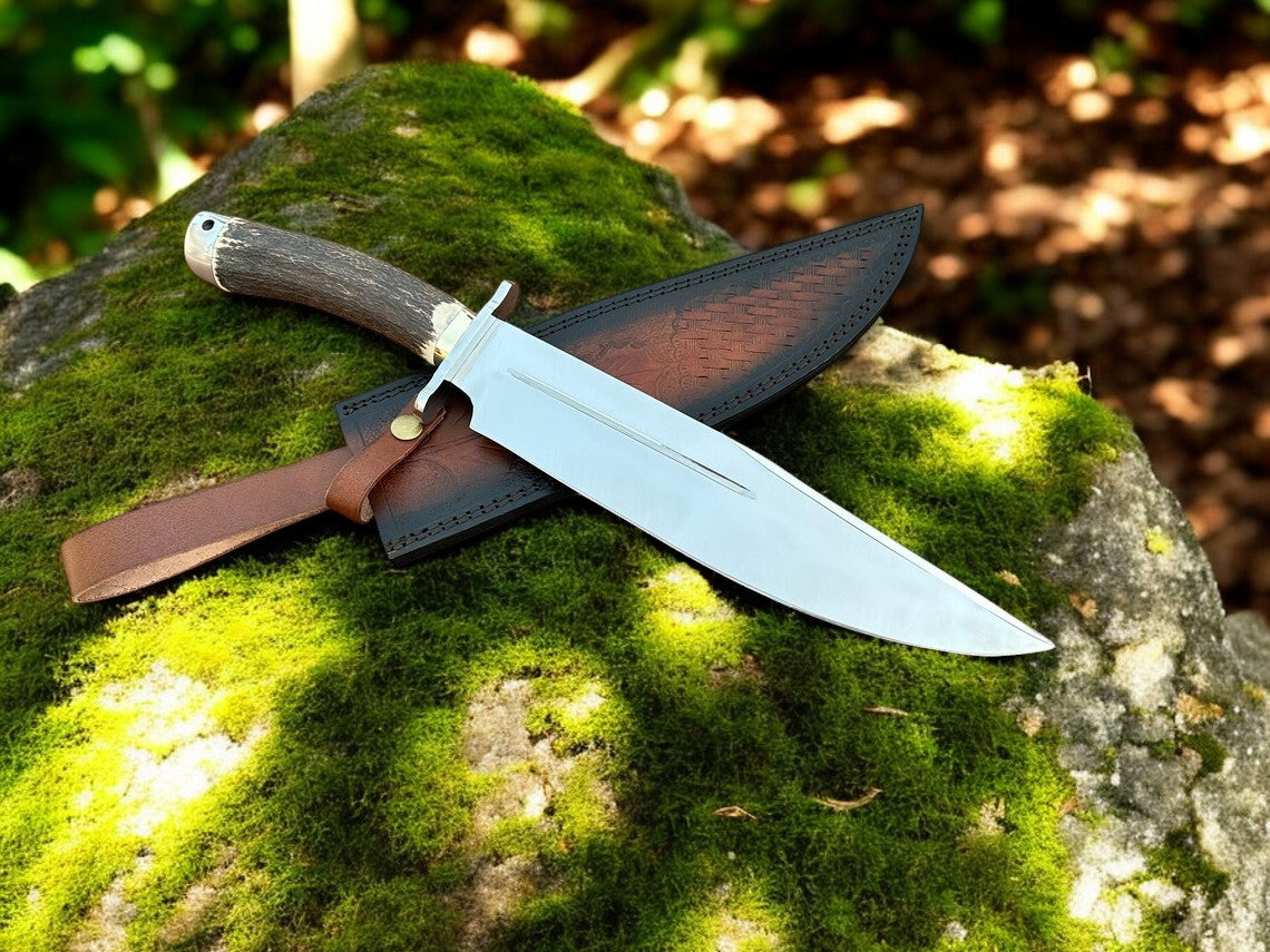 Frontier Legend Western Bowie Knife – Custom Handmade D2 Steel Blade with Antler Horn Handle