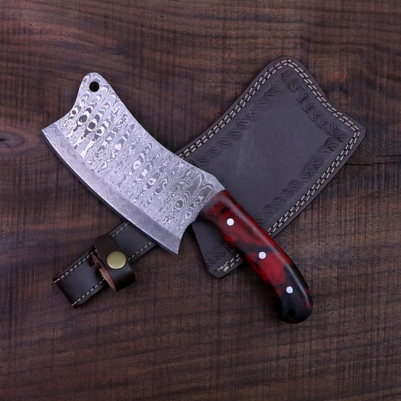 FULL TANG CUSTOM HANDMADE DAMASCUS STEEL CLEAVER KNIFE
