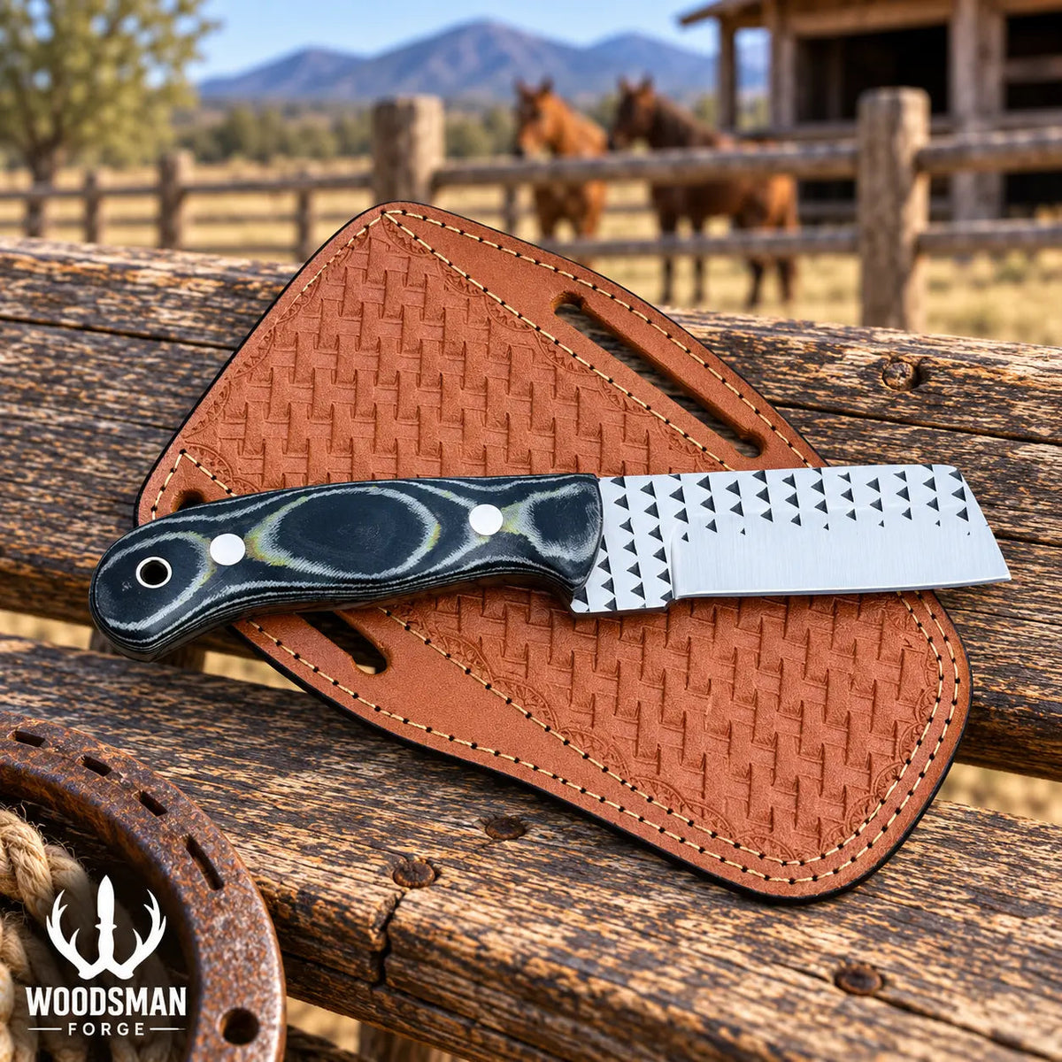 Ironvale Rasp Steel Cowboy Bull Cutter Knife – Micarta Handle & Leather Sheath