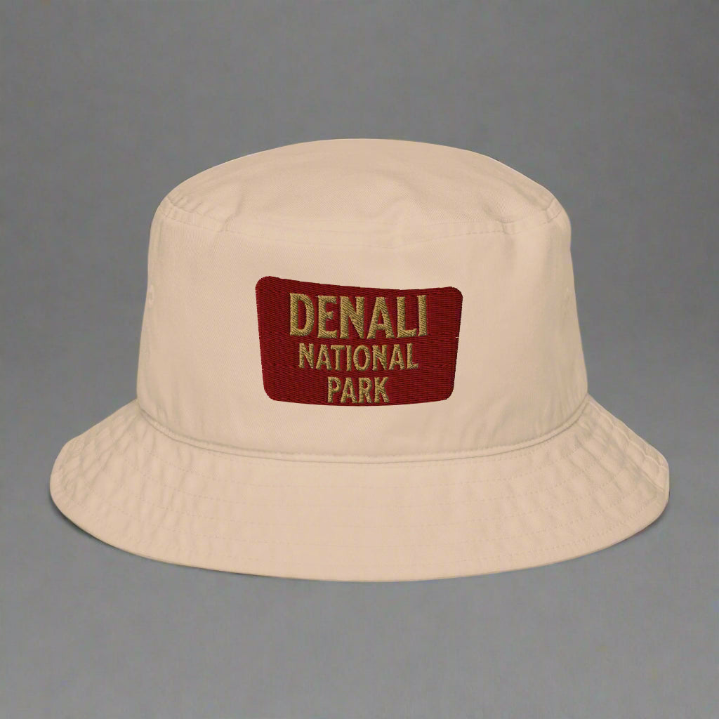 Denali National Park Sign Organic Embroidered Bucket Hat