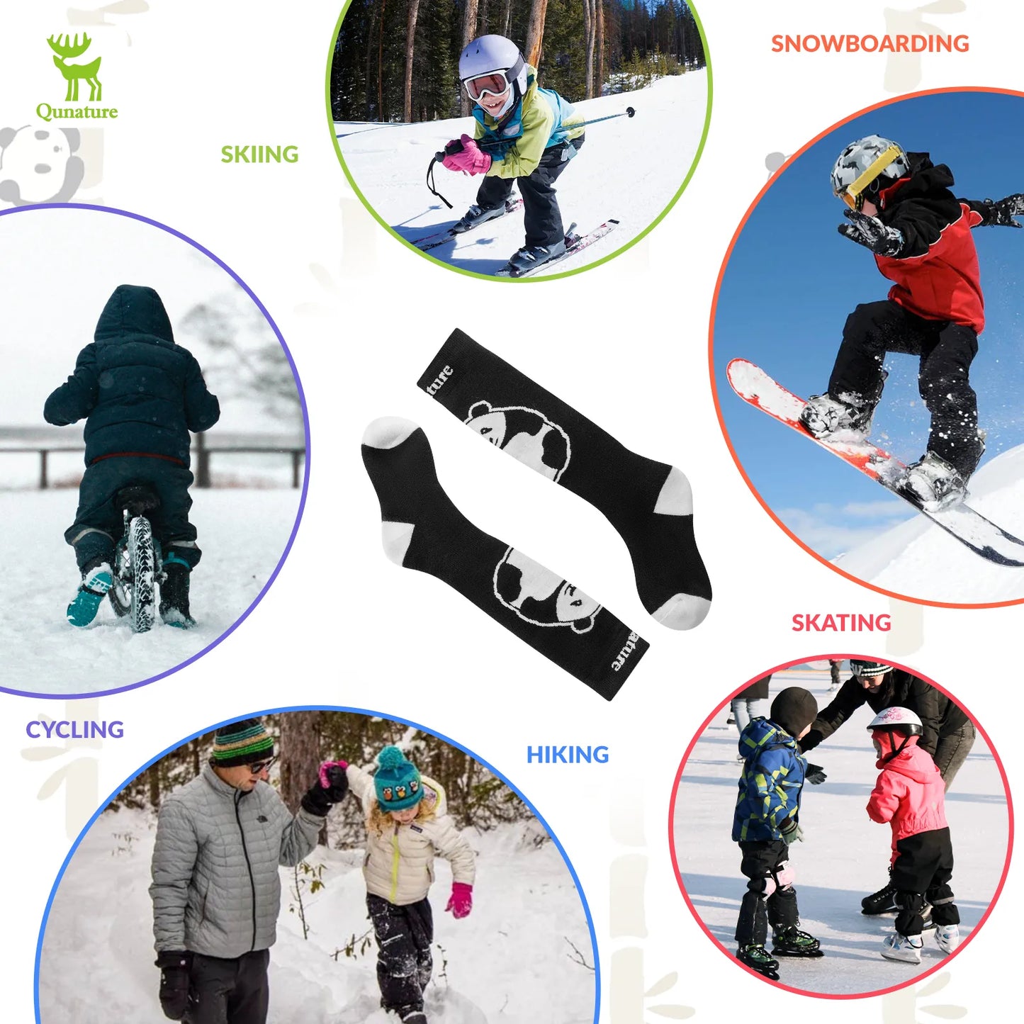 Kids Panda Ski Socks with Heat Retaining for Winter Sports