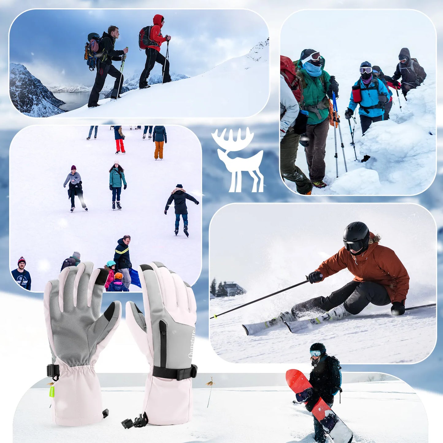 Waterproof Insulated Split-Finger Ski Gloves with Touchscreen Design