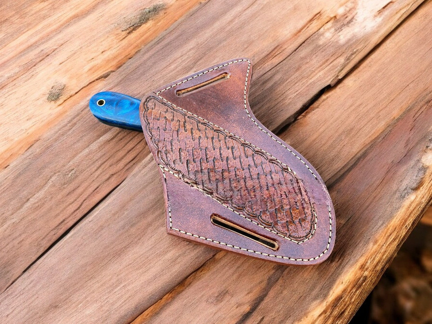 Handmade Damascus Bull Cutter Knife with Epoxy Resin Handle