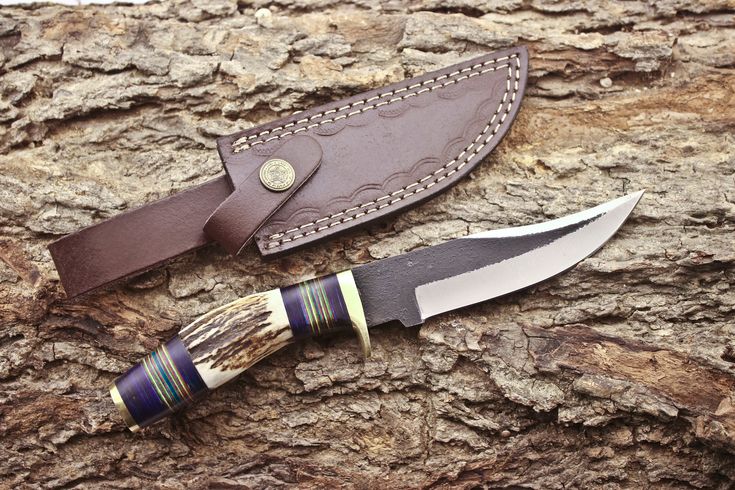 Custom Handmade 1095 Forged Steel Hunting Knife with Antler Horn & Exotic Wood Handle – 11" | KBS Knives