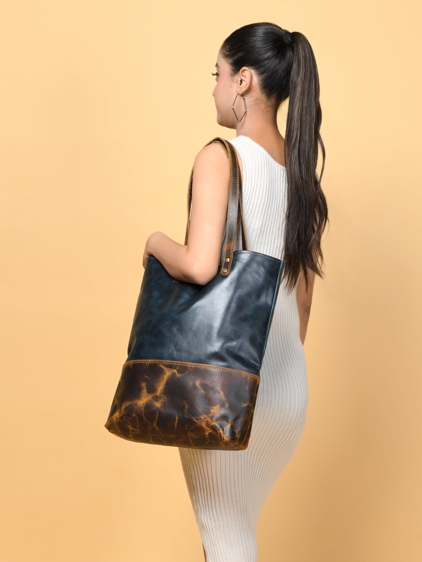 Blue Women's Leather Tote