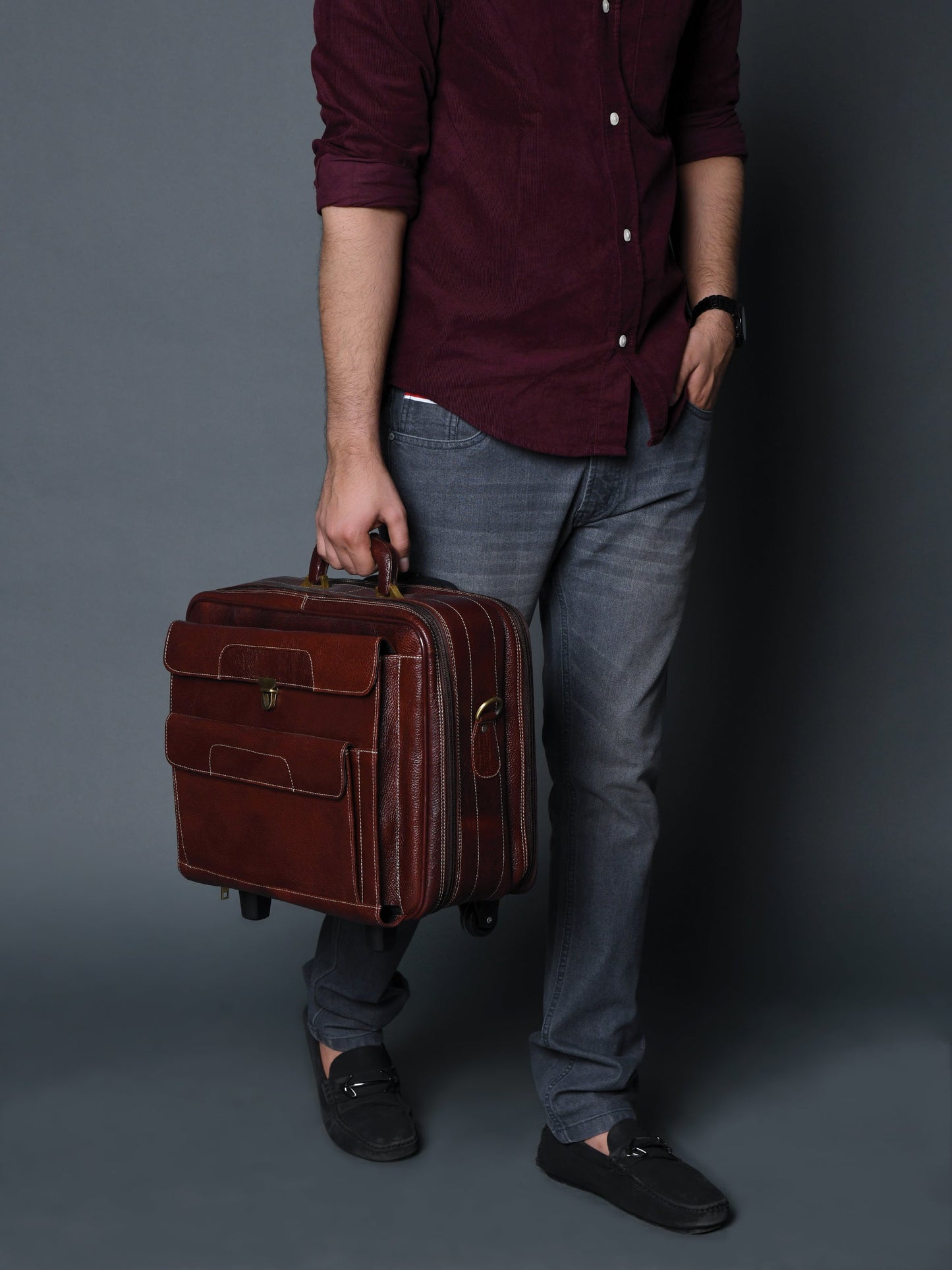 Wanderer Leather Trolly Suitcase Bag