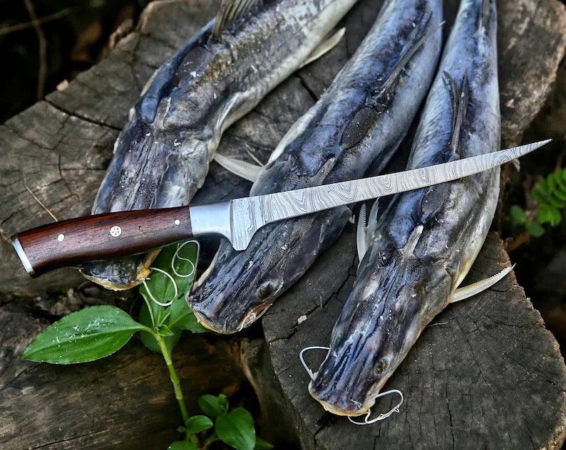 Premium Custom Handmade Damascus Steel Fillet Knife – 13” Rosewood Han ...