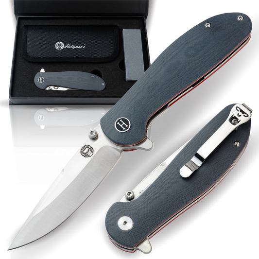 The Straight Back Folding Pocket Knife Giftset for Men and Women (Grey and Red)