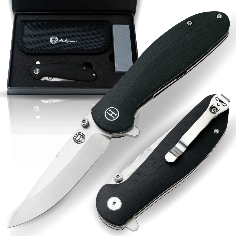 The Straight Back Folding Pocket Knife Giftset for Men and Women (Silver and Black)