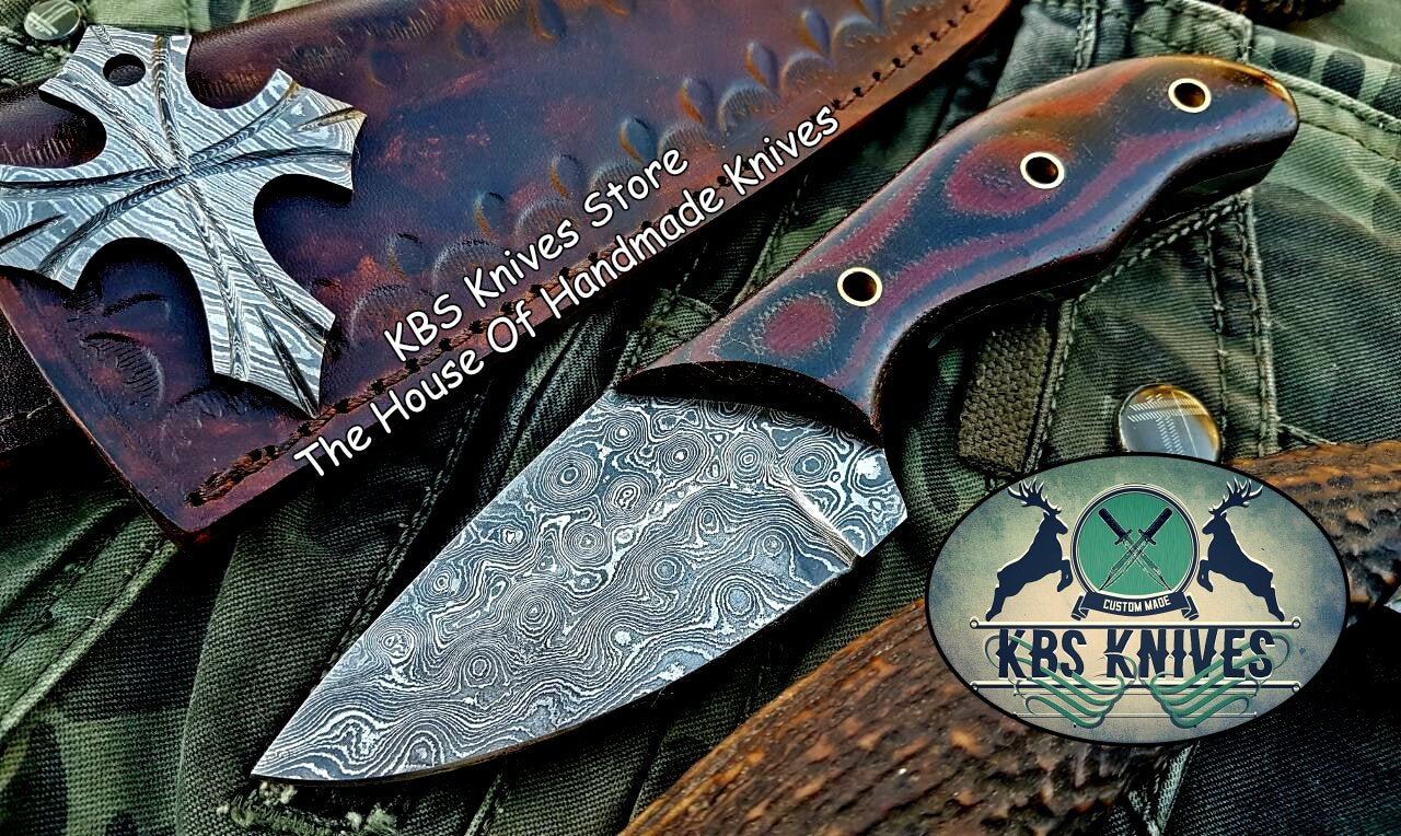 Custom Handmade Damascus Steel Hunting Skinning Knife