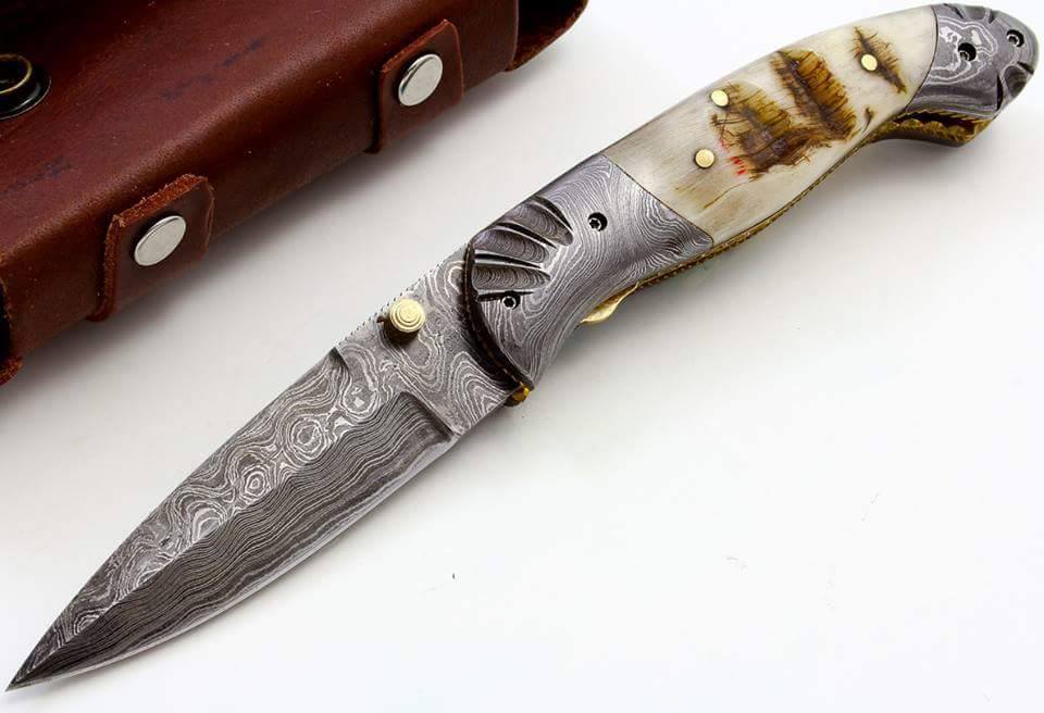 Everyday Carry Damascus Steel Pocket Knife - Mountain Ram Elegance