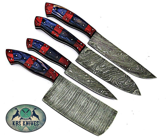 Beautiful Full Tang Custom Handmade Damascus Steel Kitchen Knives Set
