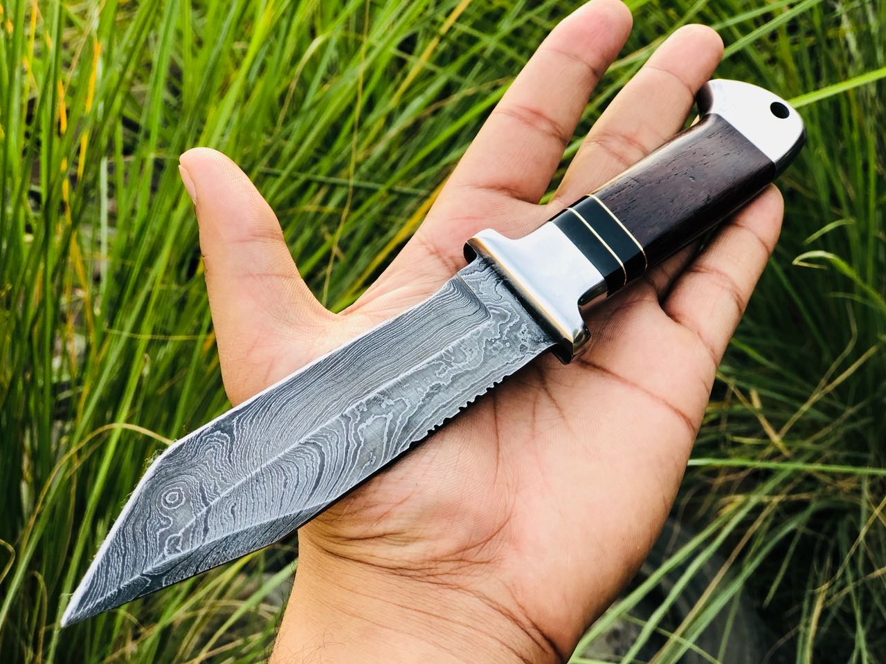 Premium Custom Tanto Hunting Knife with Damascus Blade