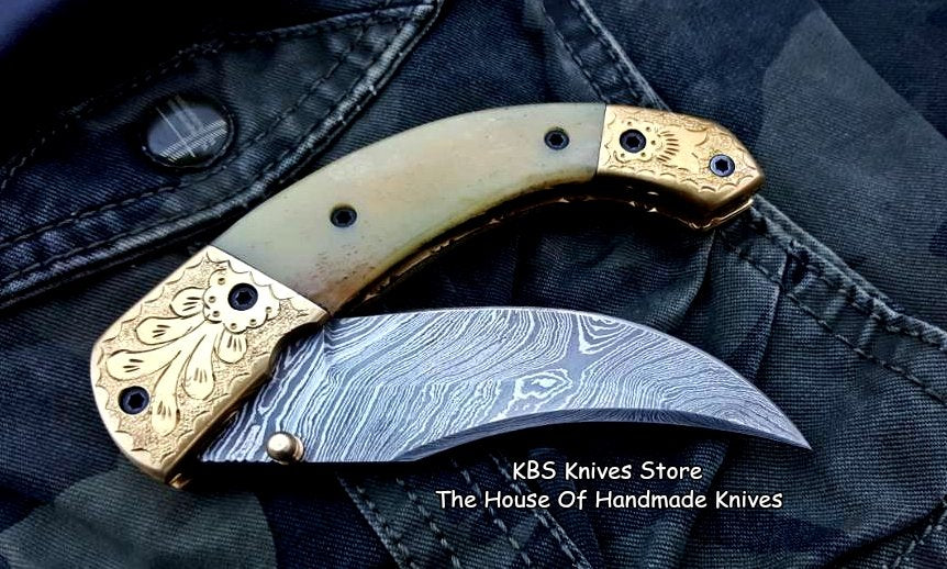 Custom Handmade Damascus Steel Folding Pocket Knife