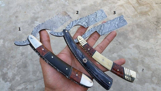 Luxury Traditional Straight Razor with Damascus Steel Blade - Includes Leather Case - KBS Knives Store Exclusive