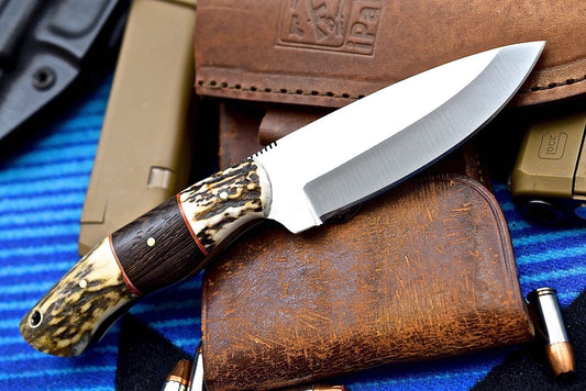 Custom Handmade D2 Steel Hunting Knife with Antler Handle