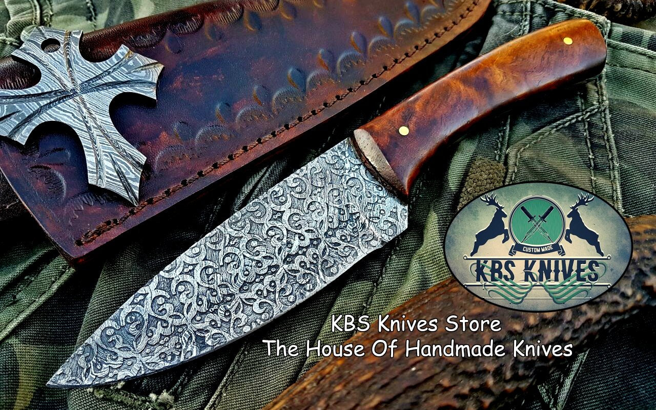 Custom Handmade Damascus Steel Hunting Skinning Knife