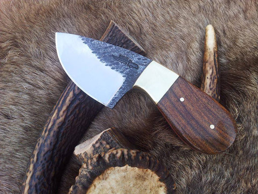 Hand-Forged 1095 Tool Steel Field Dressing Deer Skinning Knife – 6 Inch Drop Point Blade with Rosewood Handle