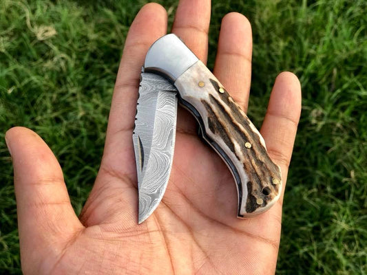 Beautiful Custom Handmade Damascus Steel EDC back Lock Pocket knife