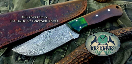 Custom Handmade Damascus Steel Hunting Skinning Camping Knife