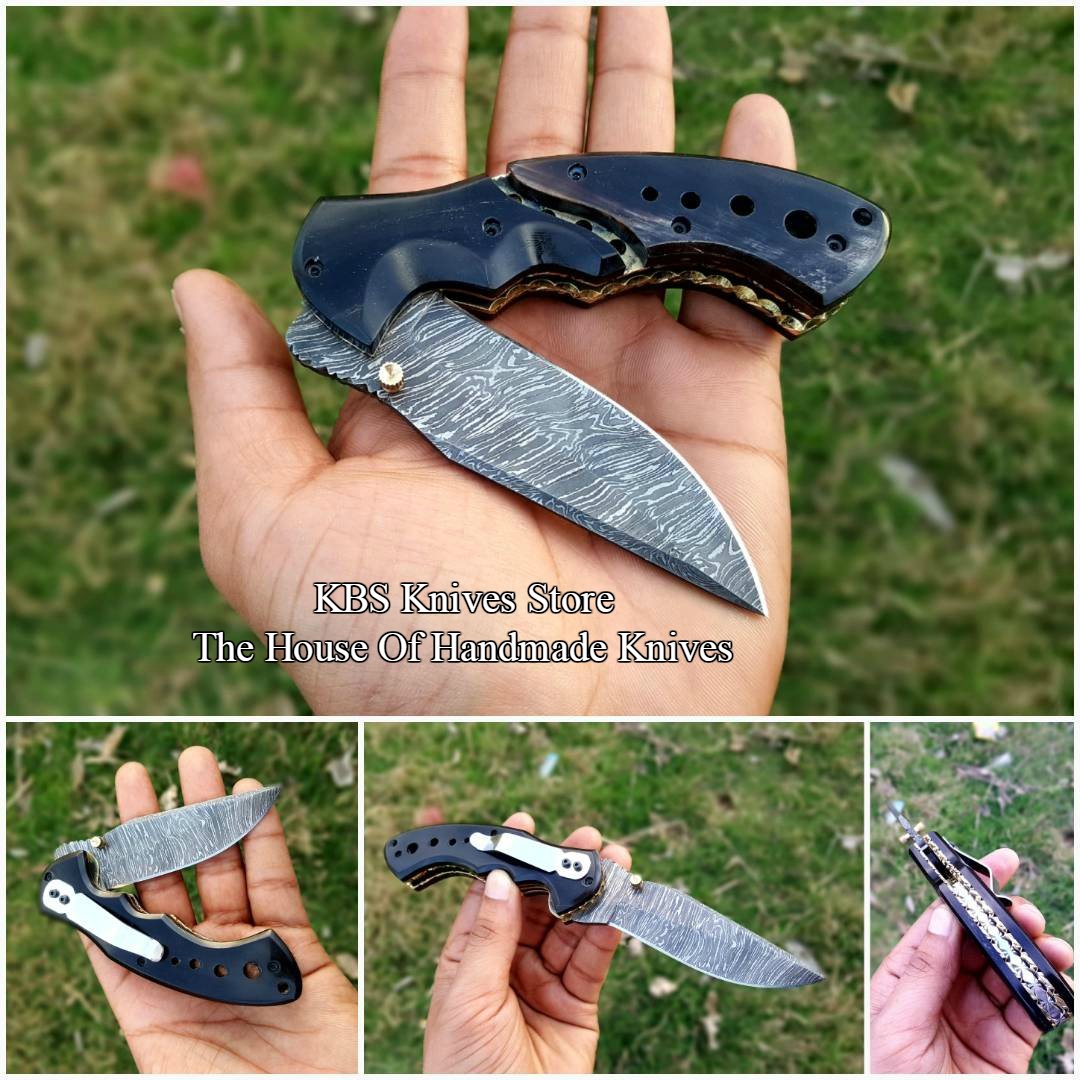 Custom Handmade Damascus Blade EDC Folding Pocket Knife With Pocket Clip