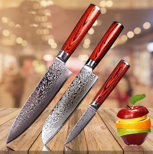 Custom handmade damascus steel kitchen knives set