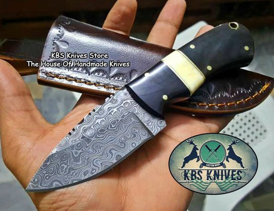 Custom Handmade Raindrop Damascus Steel Skinning Knife