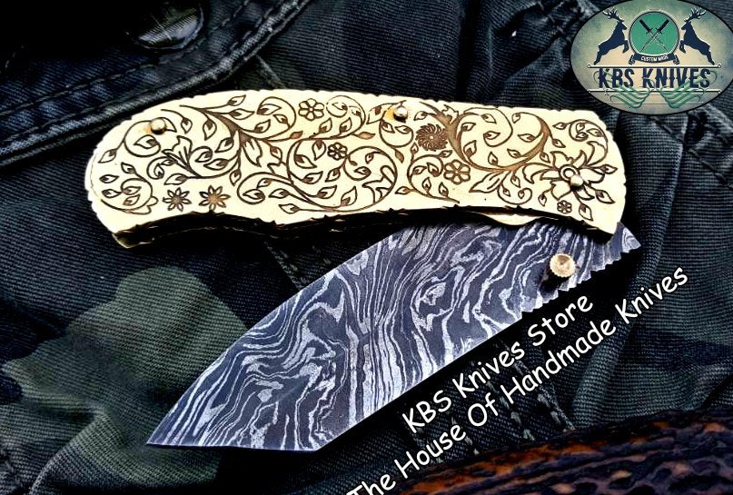 Custom Handmade Damascus Steel Folding Pocket Knife