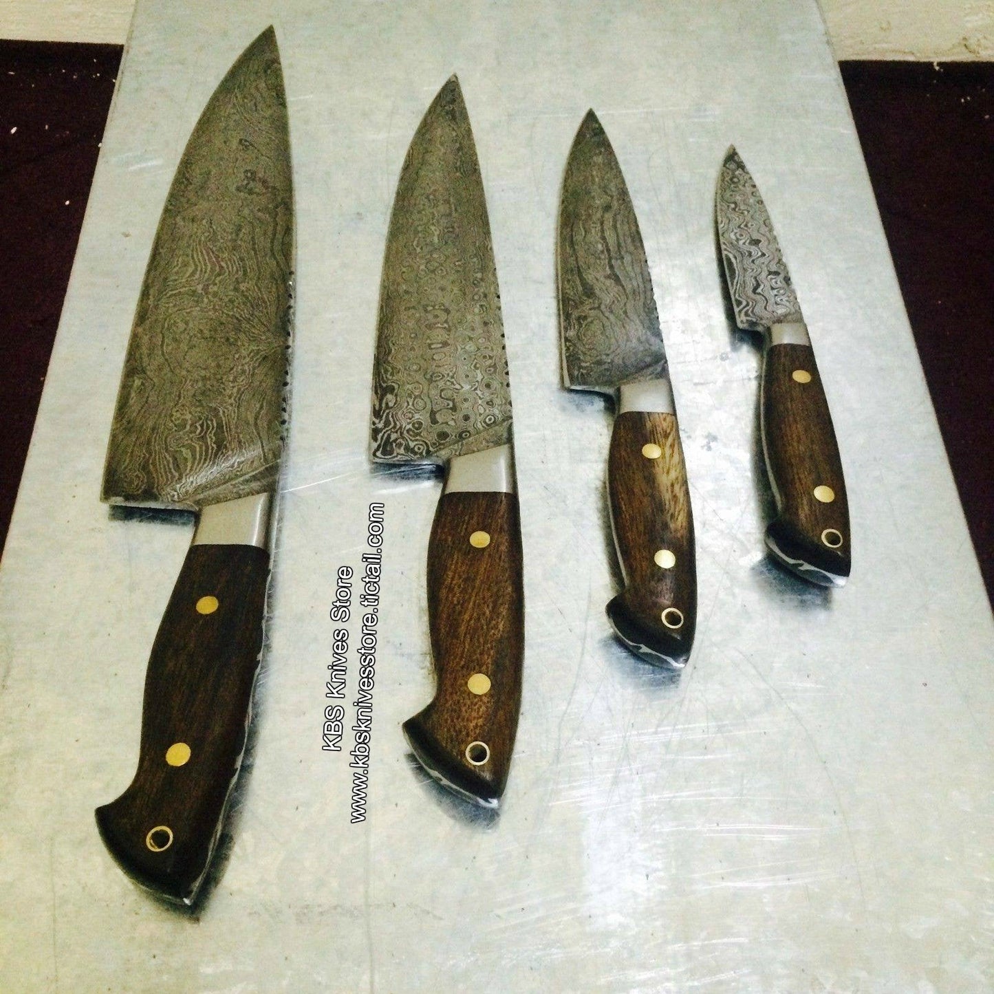 Custom Handmade Damascus Steel Chef/Kitchen Knives Set