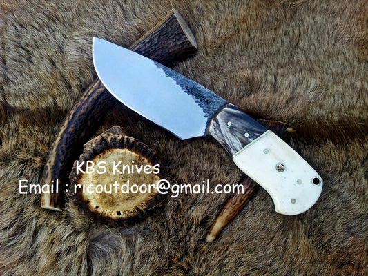 Custom Handcrafted 1095 Forged Steel Skinning Knife with Buffalo Horn and Camel Bone Handle - 8 Inch Hunting Knife
