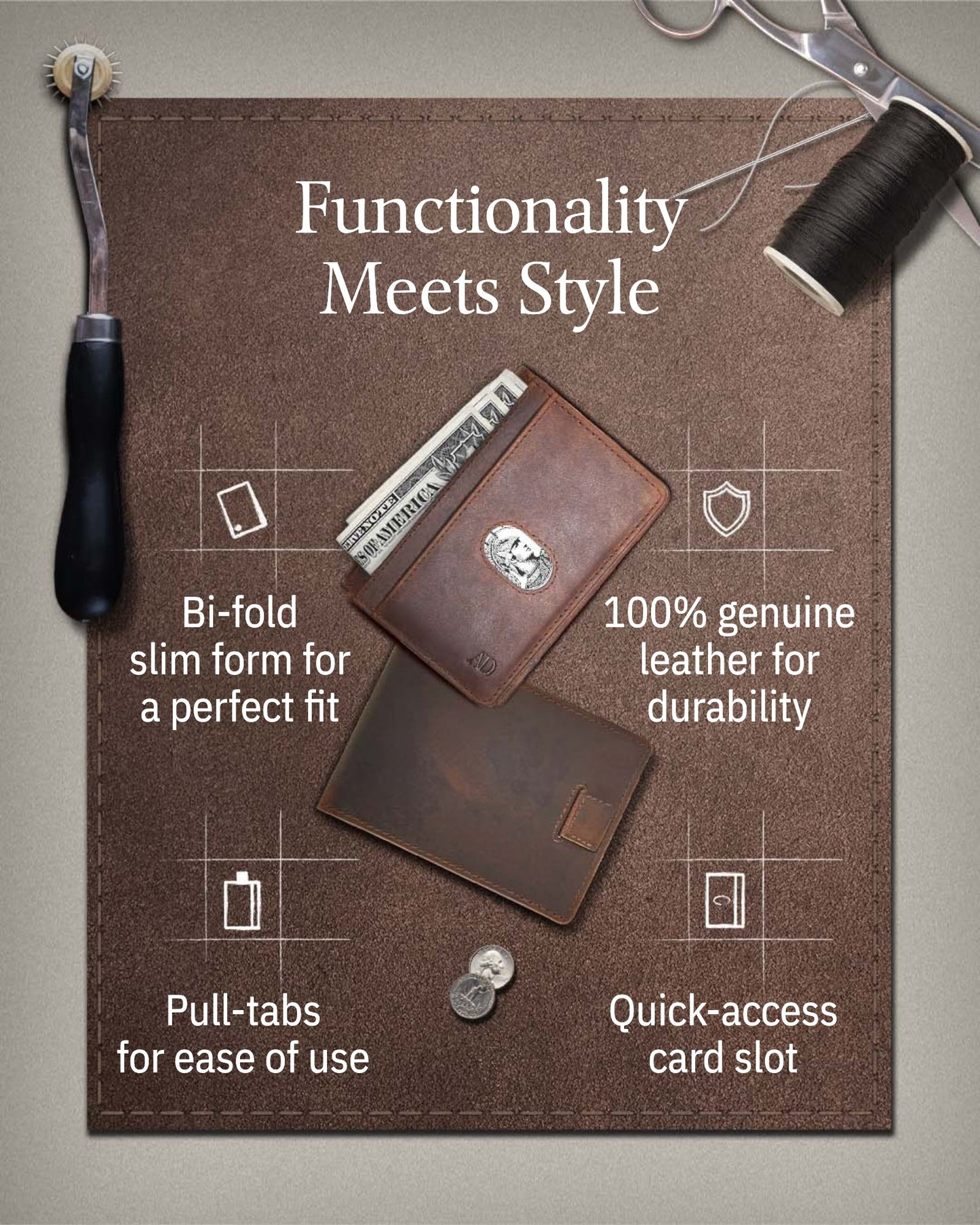 Slim Bifold Wallet With Pull Strap